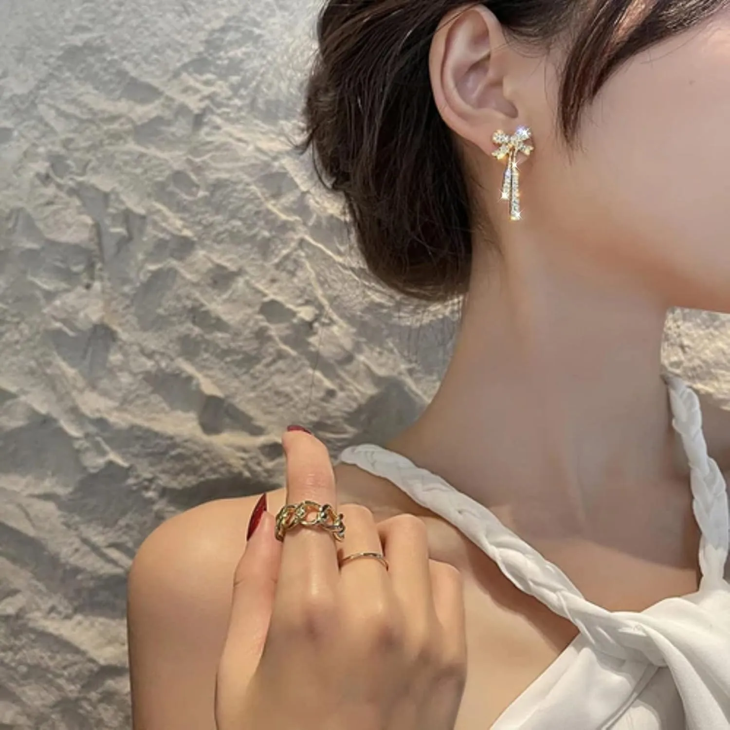 Toddler Clip on Earrings 925 Female Needle Simple Bow Earrings Temperament Earrings Lady with Diamond Pearl Silver Earrings Earrings Flat Back Earring (Multicolor, One Size)