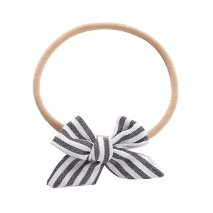 Toddler Elastic Headwrap Baby Girls Striped Prints Headband Bowknot Elastic Hair Band For Infant (Black, One Size)