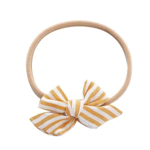 Toddler Elastic Headwrap Baby Girls Striped Prints Headband Bowknot Elastic Hair Band For Infant (Yellow, One Size)