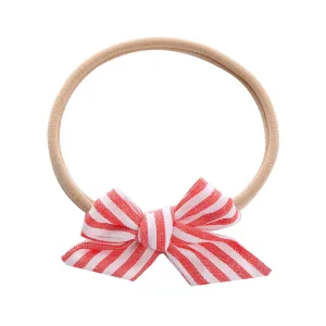 Toddler Elastic Headwrap Baby Girls Striped Prints Headband Bowknot Elastic Hair Band For (Watermelon Red, One Size)