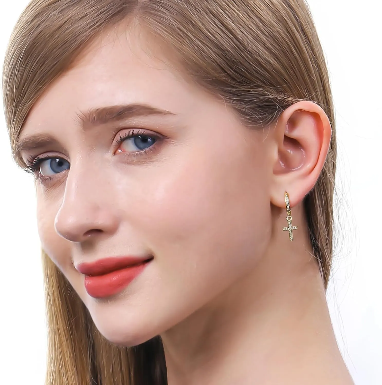 ToHeart Gold Cross Hoop Earrings for Womens Minimalist Gold Earrings Dangle Elegant Hypoallergenic Gifts