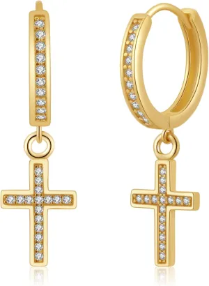 ToHeart Gold Cross Hoop Earrings for Womens Minimalist Gold Earrings Dangle Elegant Hypoallergenic Gifts