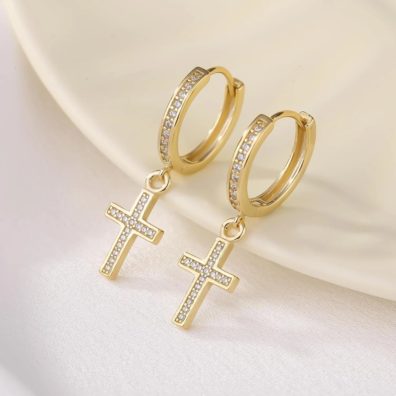 ToHeart Gold Cross Hoop Earrings for Womens Minimalist Gold Earrings Dangle Elegant Hypoallergenic Gifts