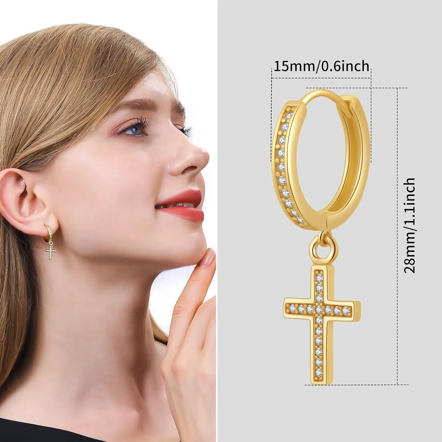 ToHeart Gold Cross Hoop Earrings for Womens Minimalist Gold Earrings Dangle Elegant Hypoallergenic Gifts