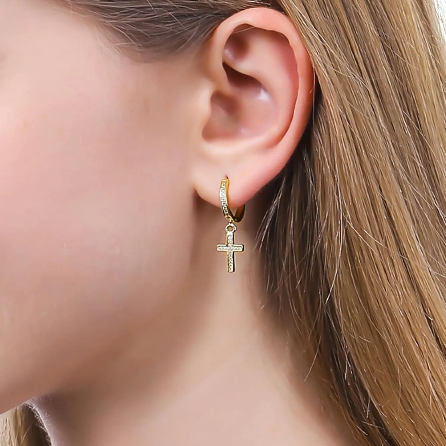 ToHeart Gold Cross Hoop Earrings for Womens Minimalist Gold Earrings Dangle Elegant Hypoallergenic Gifts