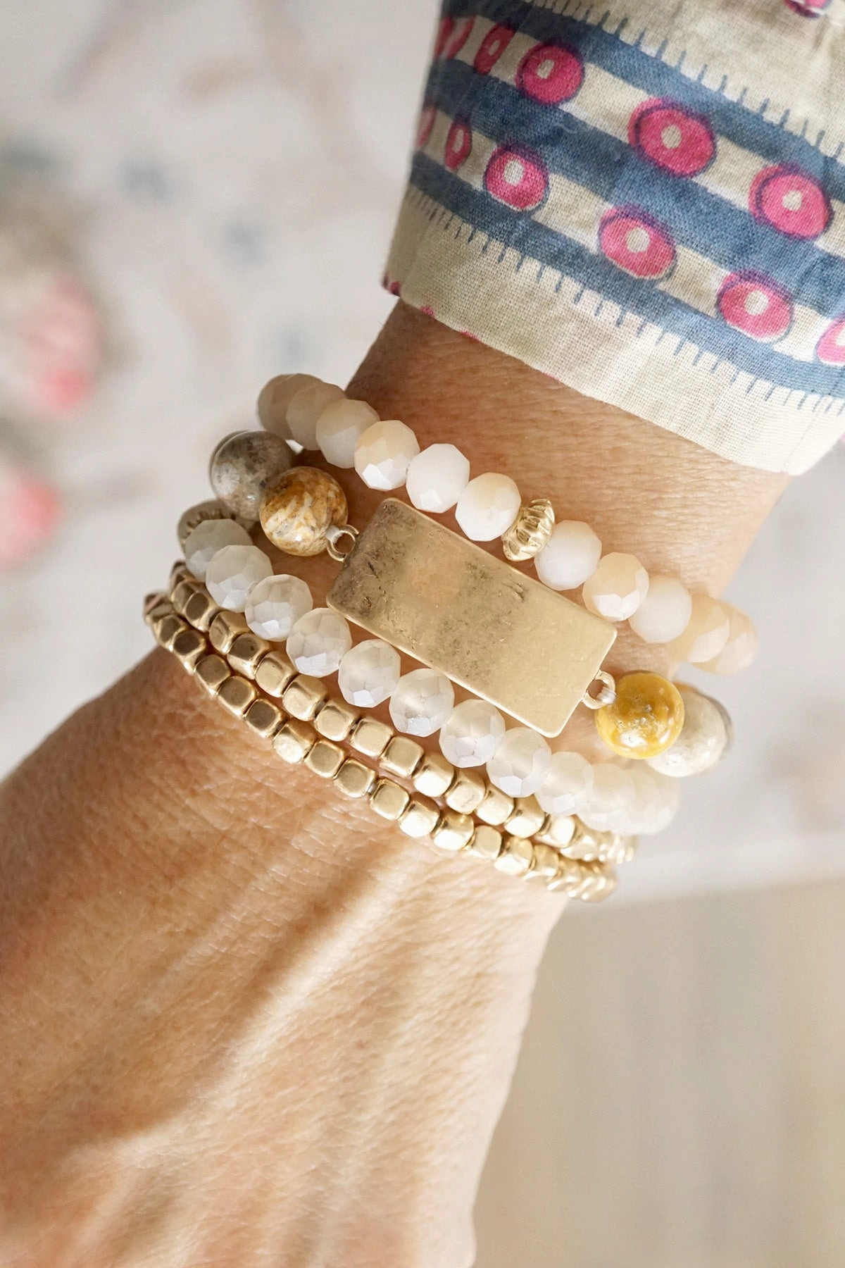 Boho Beaded Bracelets Stack Semi Precious Metal Glass Plaque - Browns Best Quality Spiritual Guide