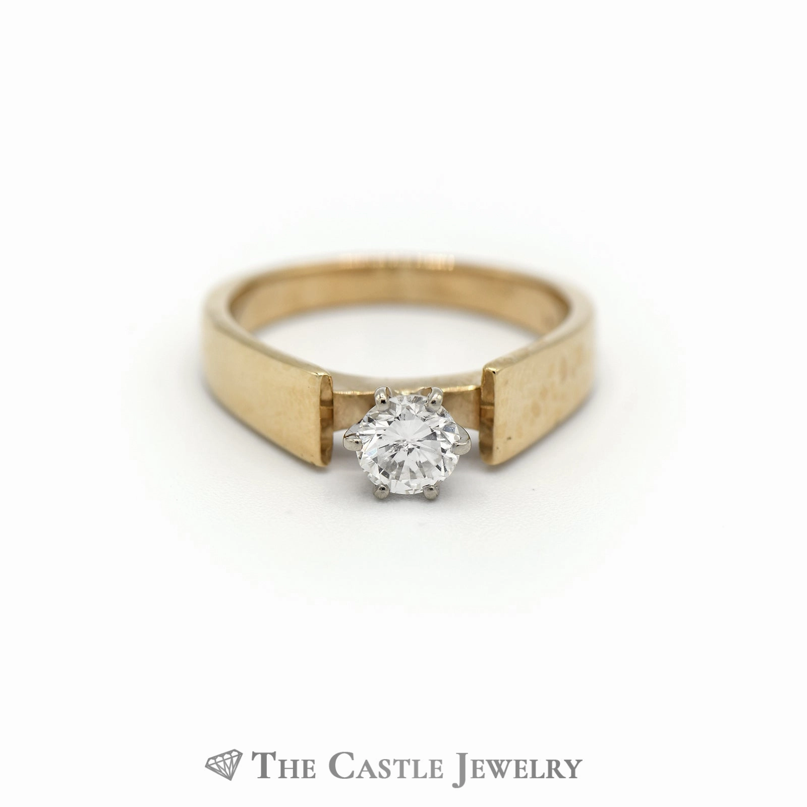 Round Brilliant Cut Diamond Solitaire Engagement Ring in Cathedral Mounting Refined Flow