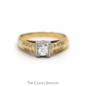 3/4cttw Tension Set Princess Cut Diamond Engagement Ring with Accented Sides in 14k Yellow Gold Formal Outfit