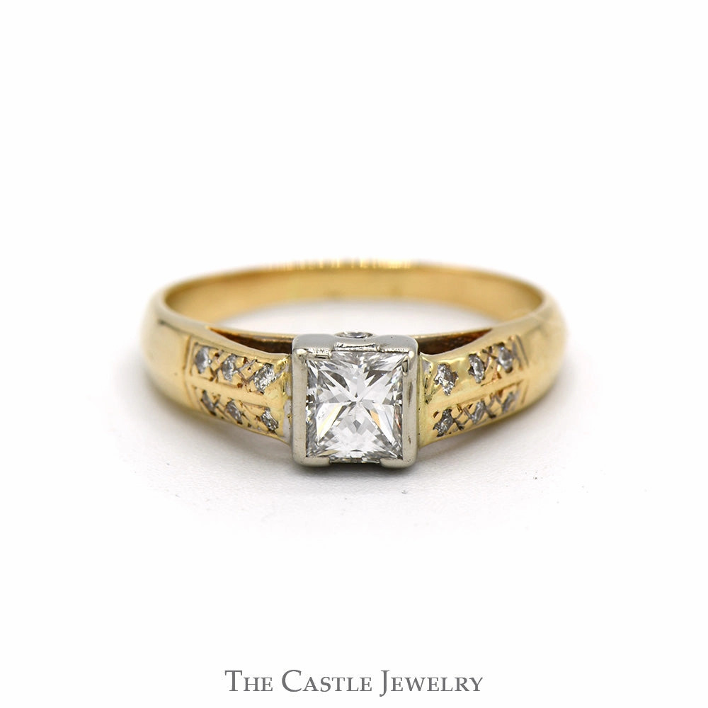 3/4cttw Tension Set Princess Cut Diamond Engagement Ring with Accented Sides in 14k Yellow Gold Formal Outfit