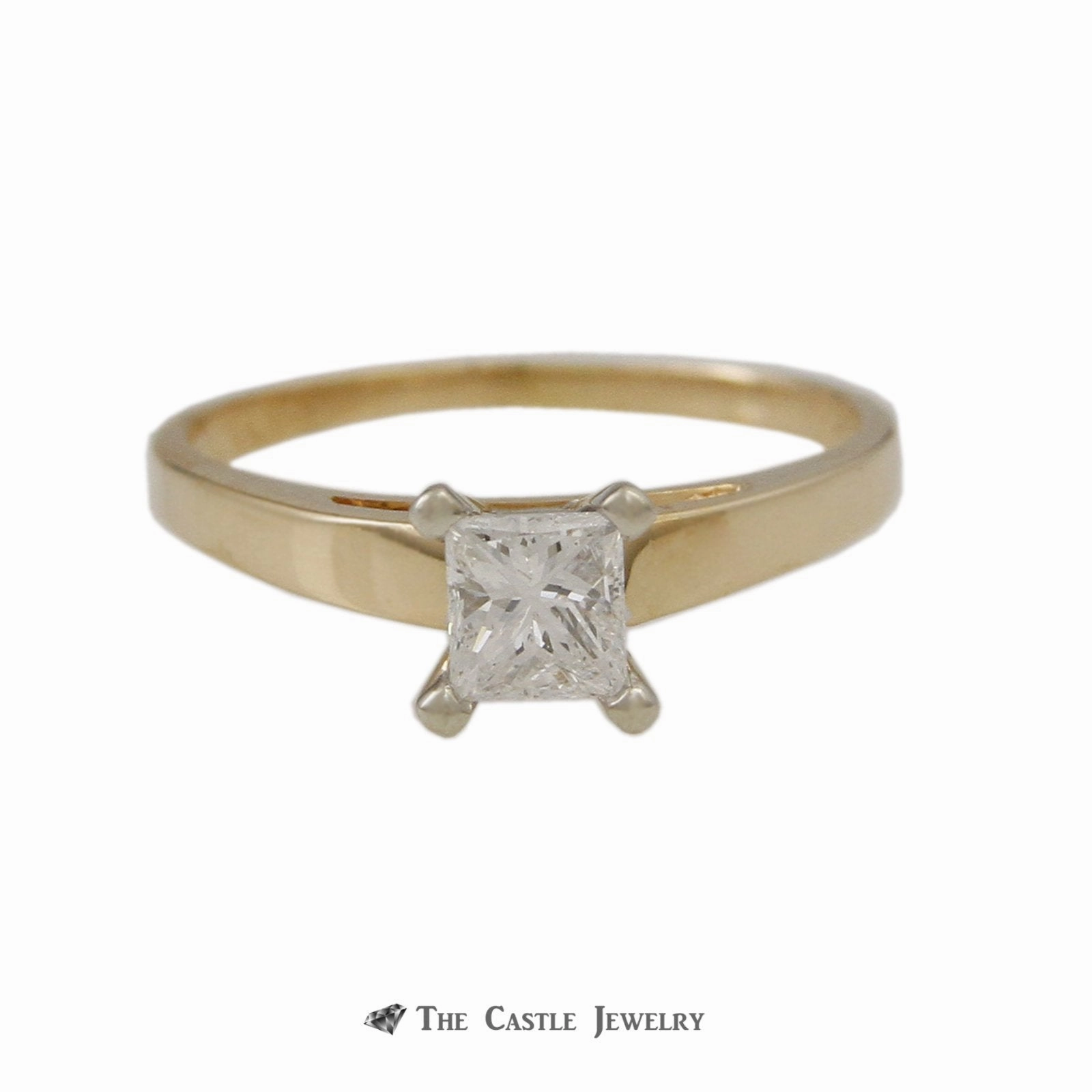 Fine Ornament Princess Cut .55ct Diamond Solitaire Engagement Ring in 14K Gold Cathedral Mount