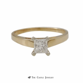 Fine Ornament Princess Cut .55ct Diamond Solitaire Engagement Ring in 14K Gold Cathedral Mount