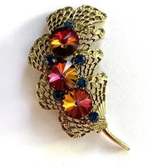 Translucent Rivoli Rhinestone Vintage Brooch