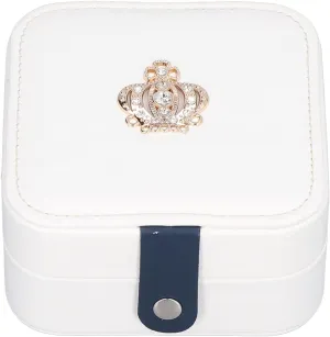 Travel Jewelry Box Organizer,Mini Jewelry Box, Small Display Travel Jewelry Case with Mirror for Girls Women Gift Rings Earrings s Storage (Blue) (Color : White)