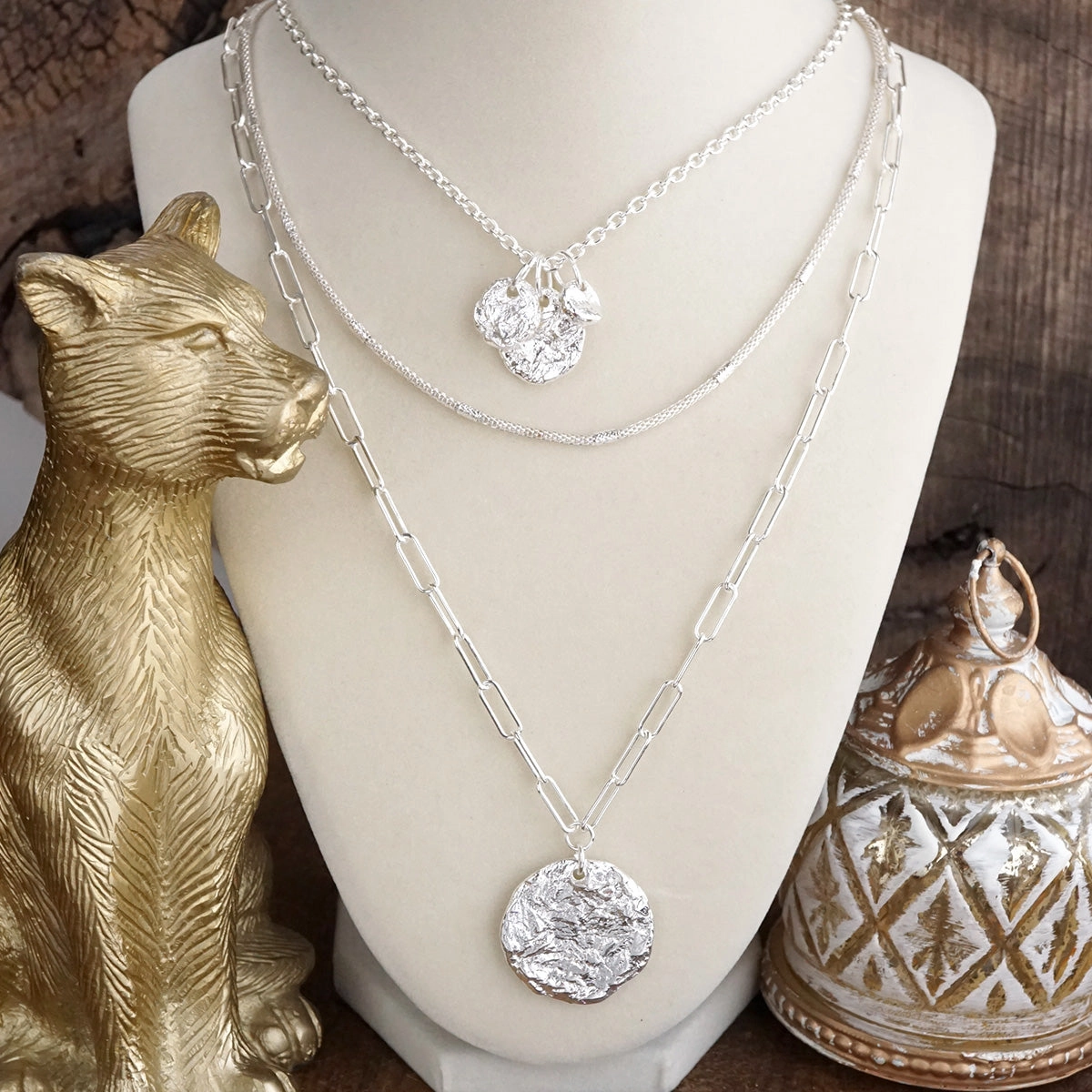 For Belief Special Accent Treasure Trio ?C 3-in-1 Layered Hammered Coins Necklace