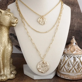 Treasure Trio ?C 3-in-1 Layered Hammered Coins Necklace Signature Present