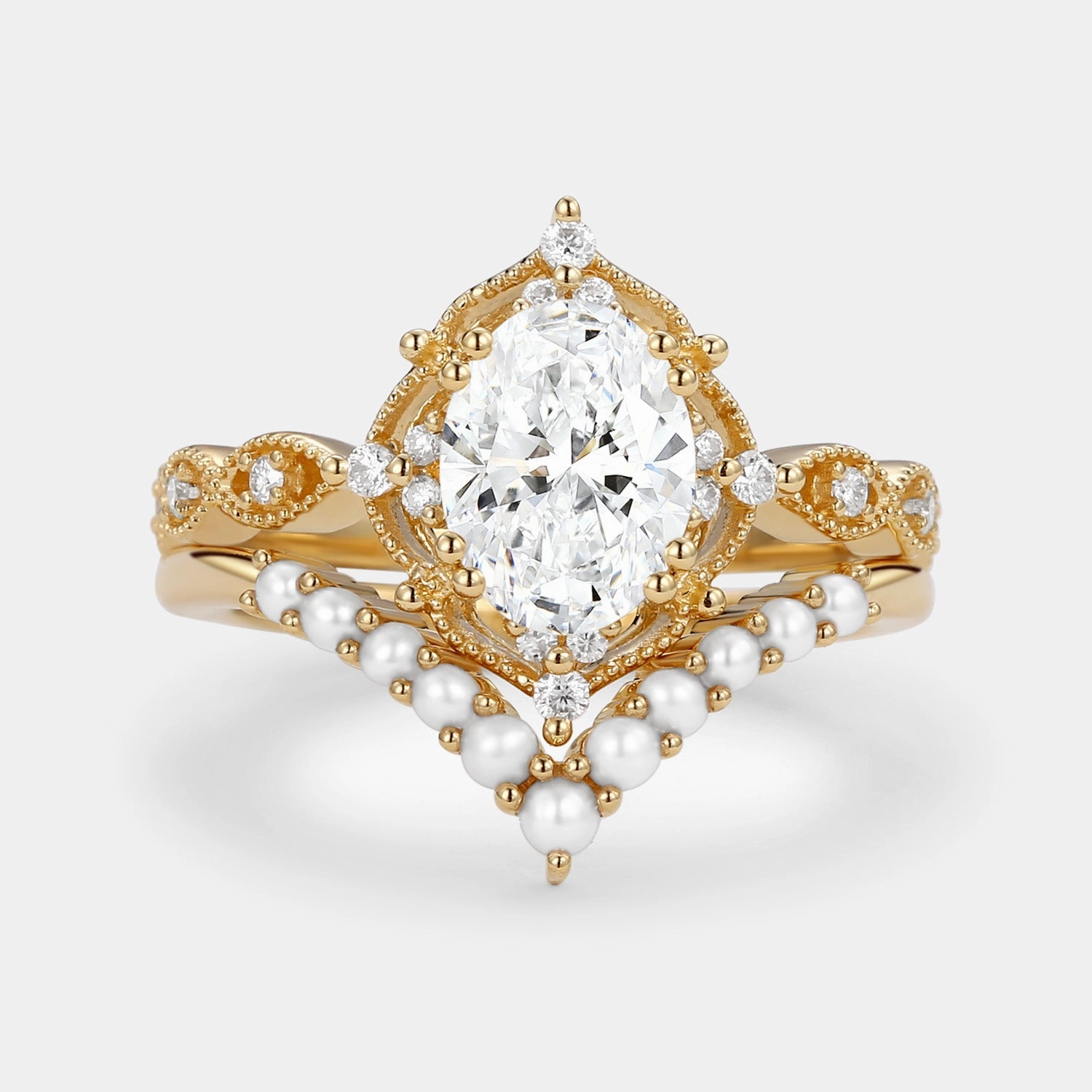 Evening Collection Oval Lab Grown Diamond Signature Vintage Ring Set 2pcs - Slate