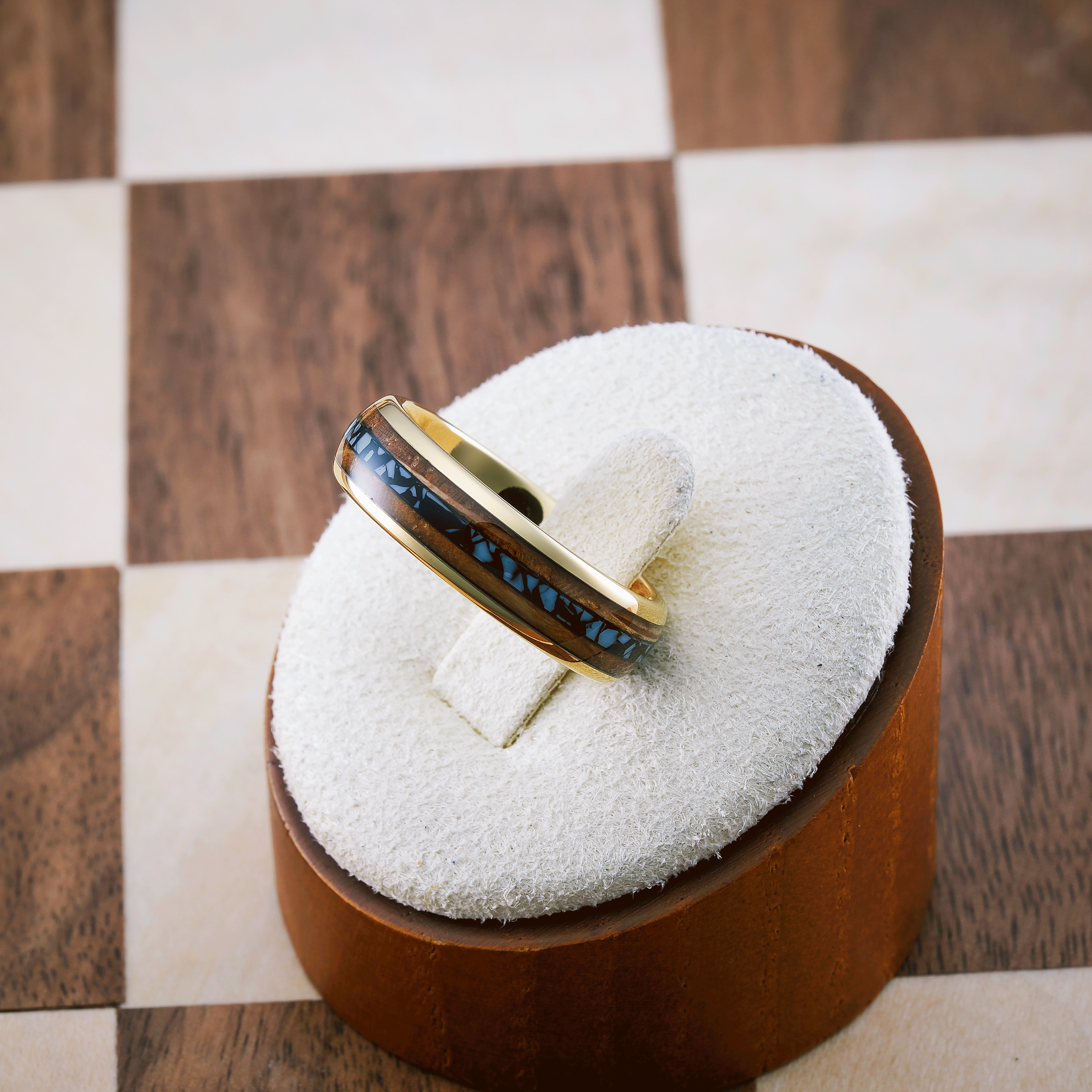 100S JEWELRY 6mm Gold Tungsten Wedding Ring for Men & Women Turquoise & Whiskey Barrel Inlay Design Durable Engagement and Promise Band Available in Sizes 6-13 Exclusive Article