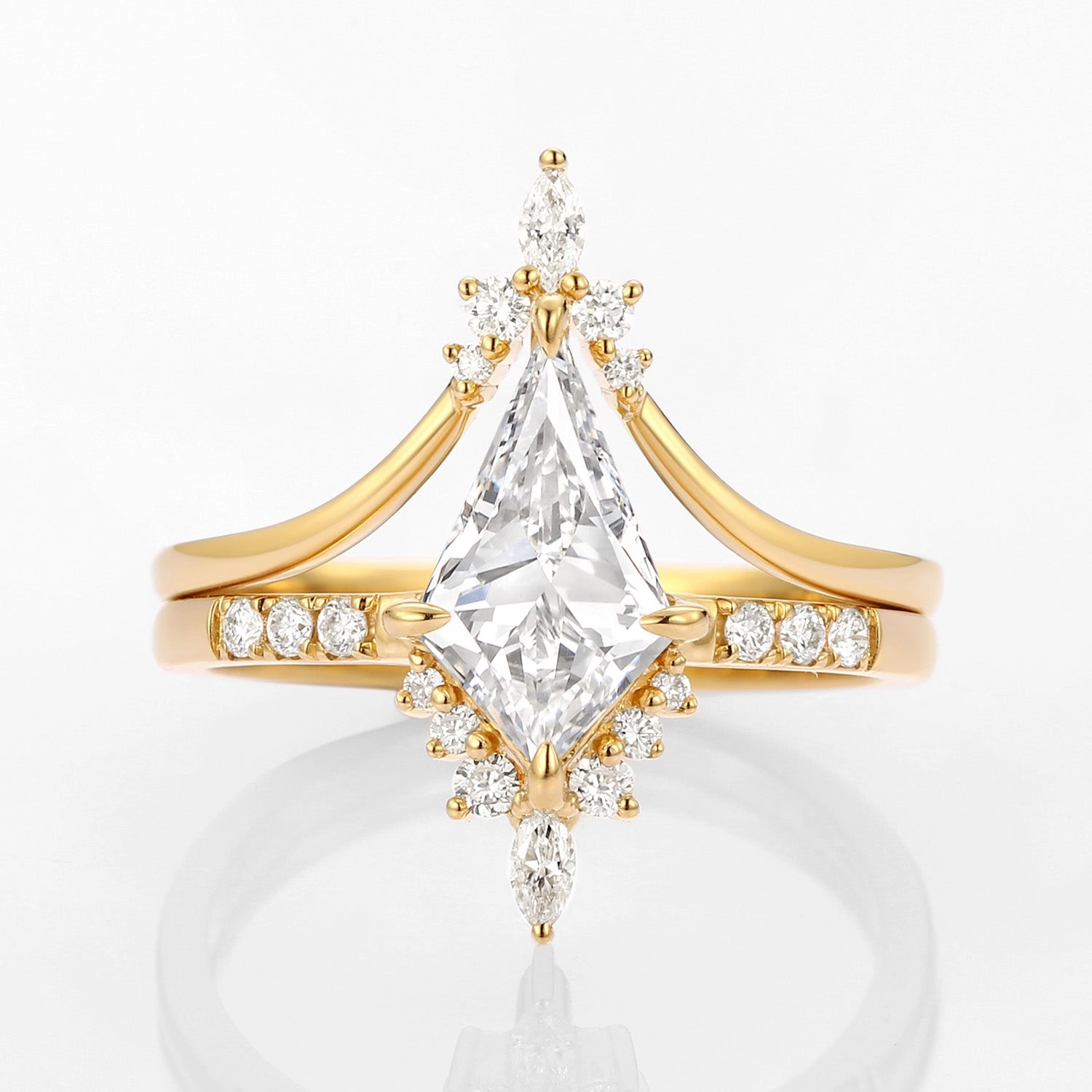 Textured Finish Fashion Must 1.0ct Kite Cut Lab Grown Diamond Engagement Ring Set 2pcs - Starla