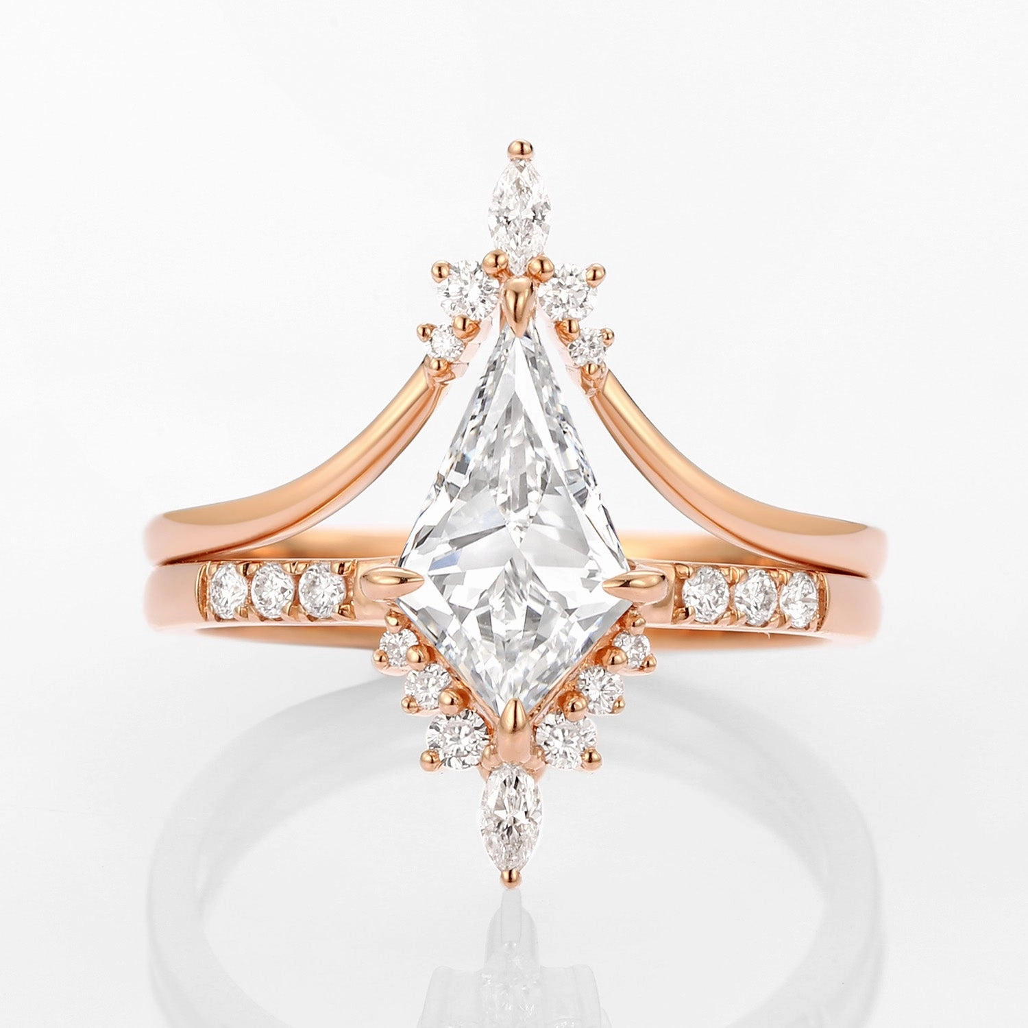 Exquisite Edge 1.0ct Kite Cut Lab Grown Diamond Engagement Ring Set 2pcs - Starla