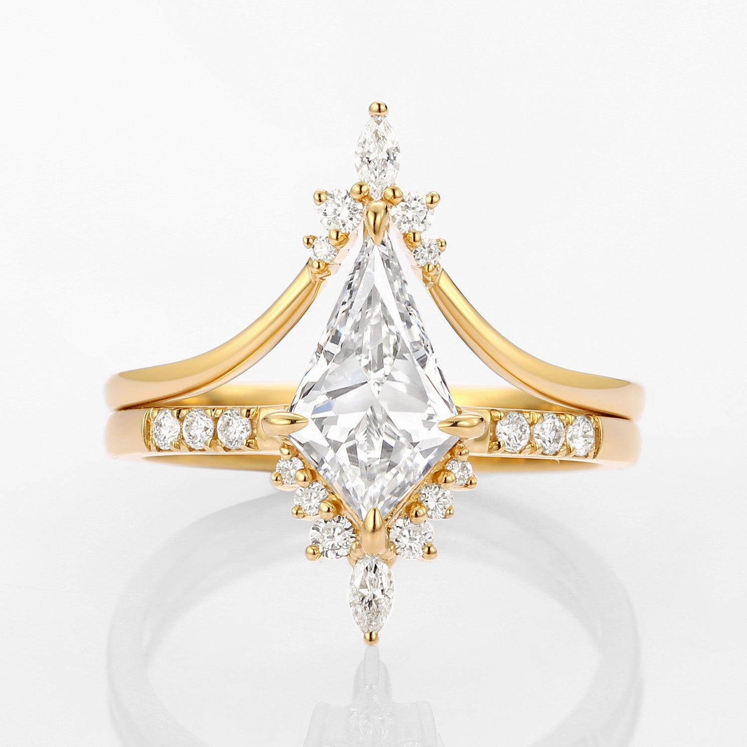 1.0ct Kite Cut Lab Grown Diamond Engagement Ring Set 2pcs - Starla Handmade Statement Romantic Layer