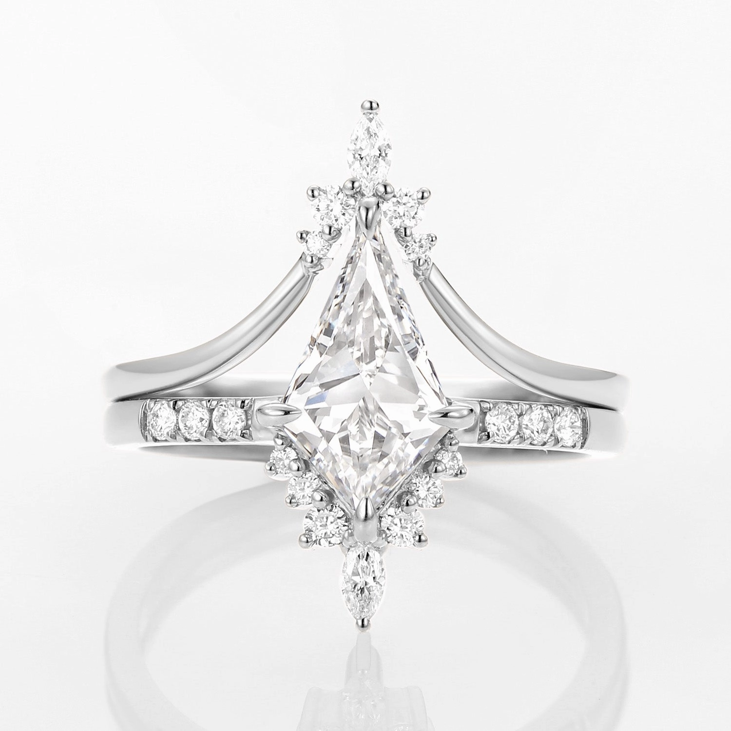 1.0ct Kite Cut Lab Grown Diamond Engagement Ring Set 2pcs - Starla Creative Finish