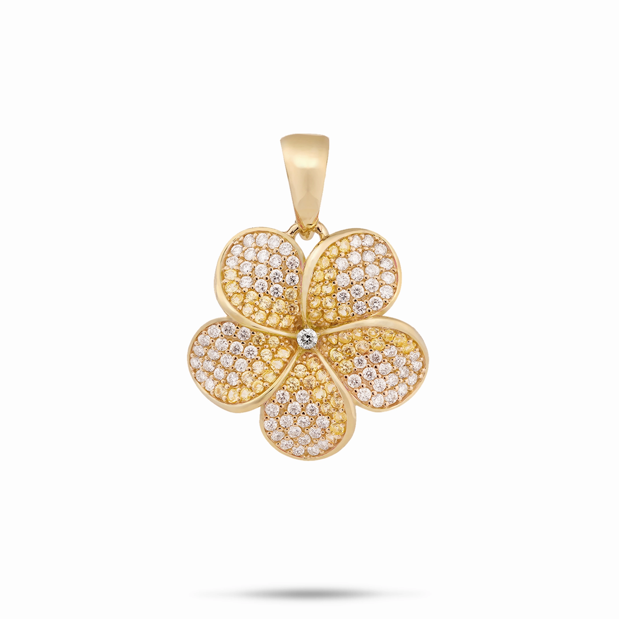 Modern Detail Plumeria Yellow Sapphire Pendant in Gold with Diamonds - 20mm