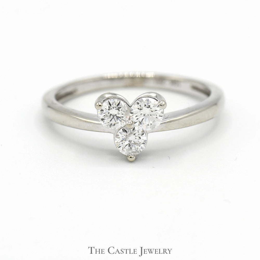 Fresh Accent Triangle Shaped Triple Diamond Cluster Ring in 10k White Gold