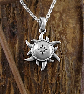 Tribal Sun Necklace with Starburst and Crystals Personalized Adornment Pure Charm