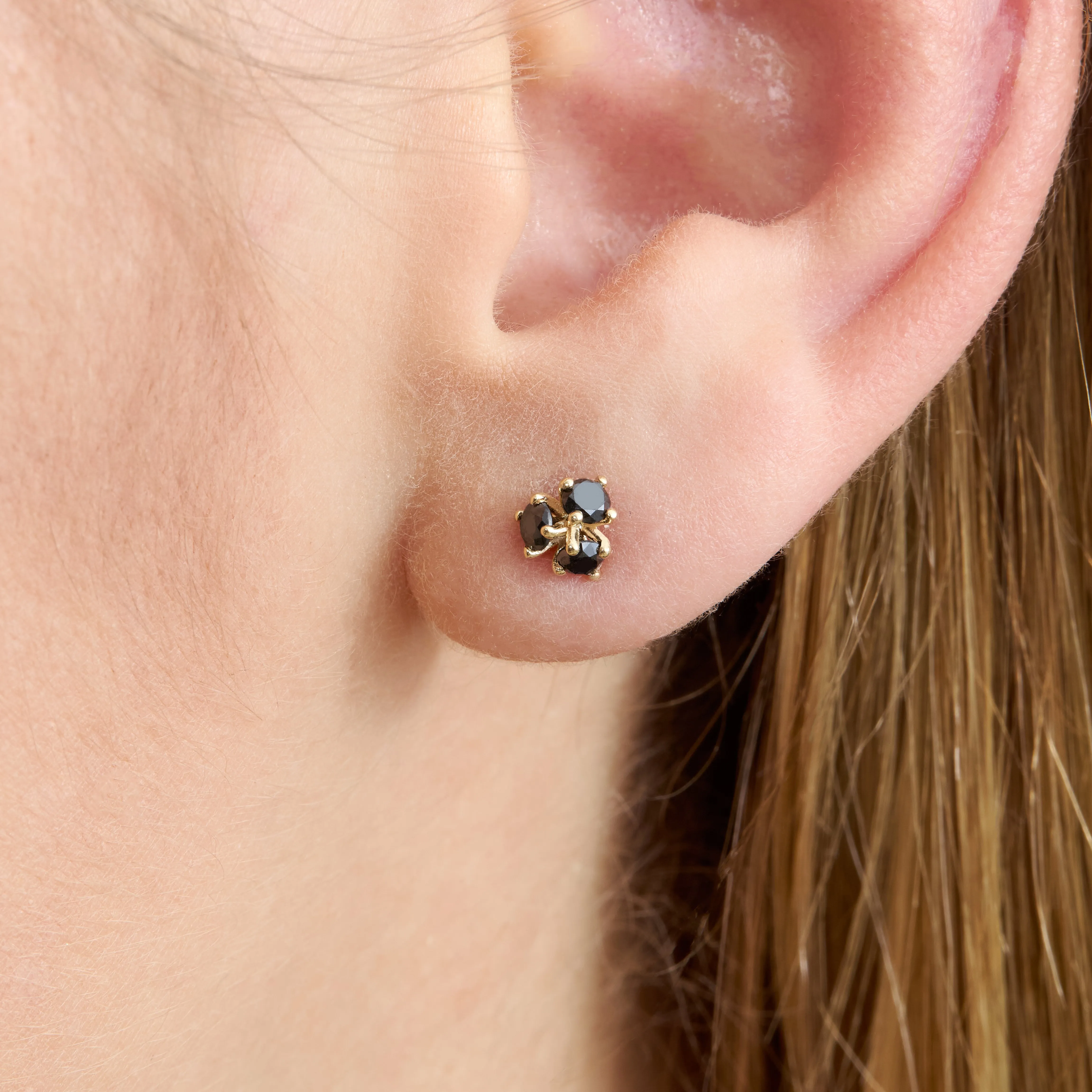 Triple Black Diamond Stud Earrings, Abnus