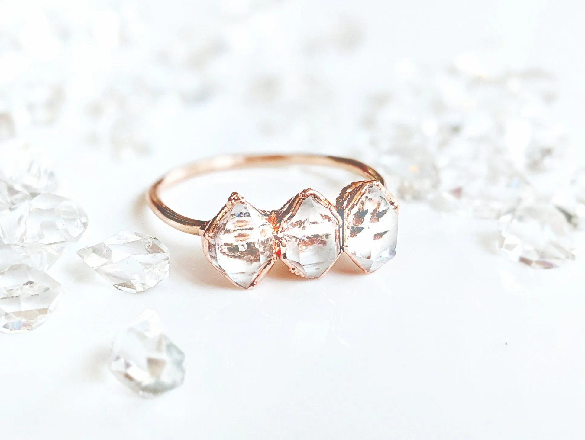 Triple Herkimer diamond ring