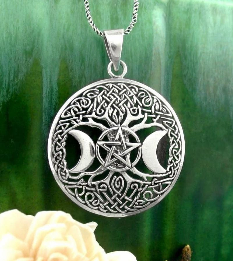 Premium Ornament Daily Casual Triple Moon Goddess Tree of Life Pentacle Pendant
