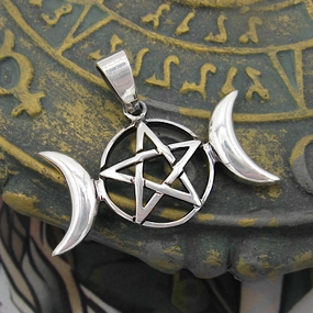 Triple Moon Pentacle Cut-Out Pendant Elegant Highlight Indigenous Accessory