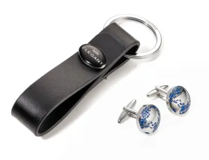 Troika Cufflink Set World Map with Leather Keychain