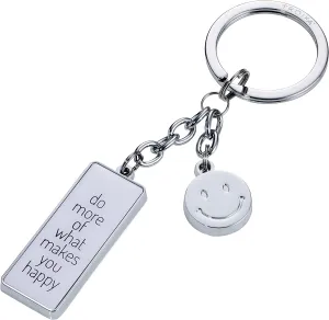 Troika Do More of What Makes You Happy Charm Keychain White and Chrome