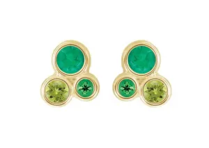 Tsavorite Garnet Emerald & Peridot Birthstone Cluster Earrings, 14k Gold Stud Earrings, Minimalist Earrings, for Women