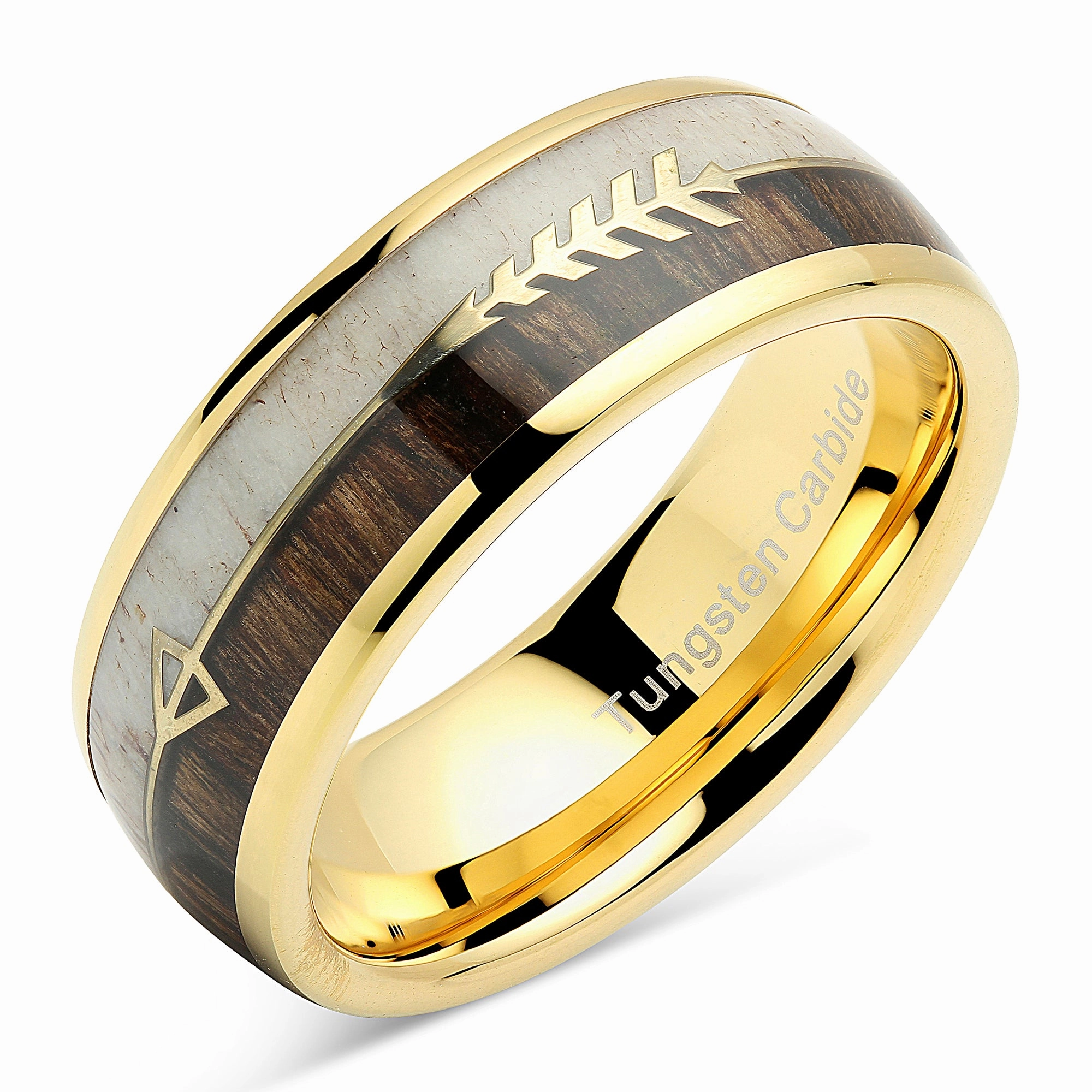 Warm Gift Tungsten Ring Wedding Band Deer Antler Koa Wood Inlaid Engagement Size 6-16