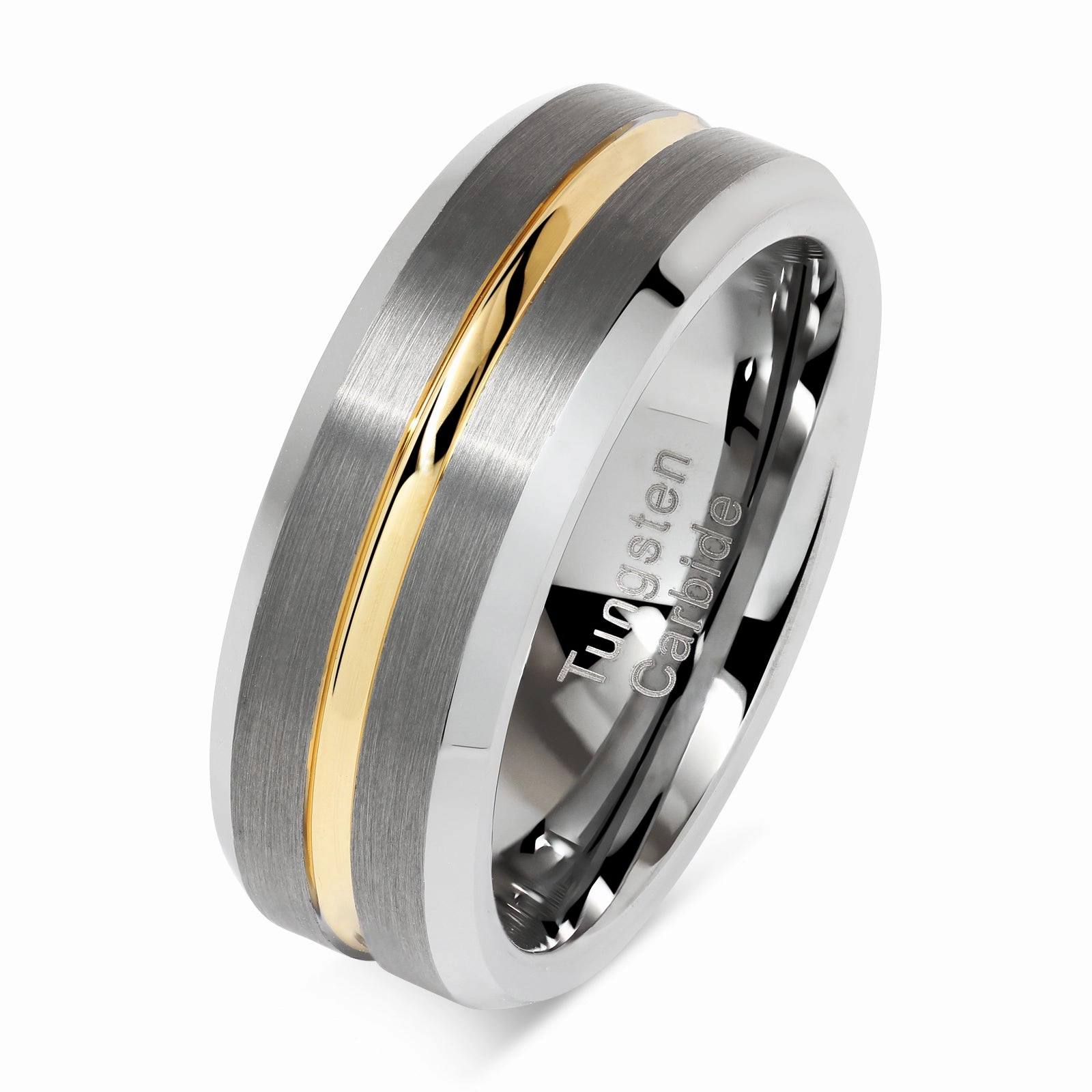 Work Outfit Tungsten Rings for Men Two Tone Silver Wedding Bands Gold Grooved Matte Finish Size 6-16