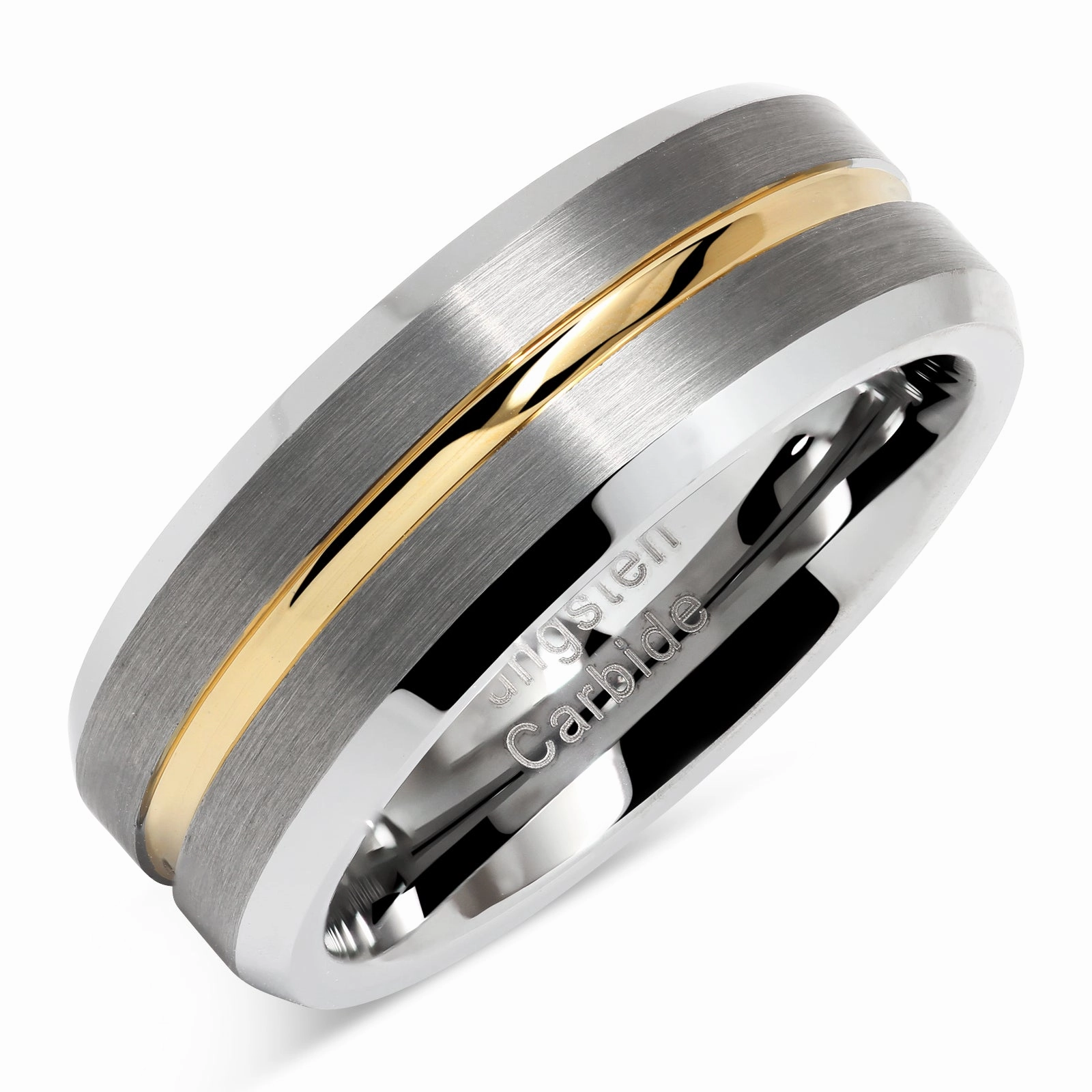Custom Statement Meaningful Symbol Tungsten Rings for Men Two Tone Silver Wedding Bands Gold Grooved Matte Finish Size 6-16