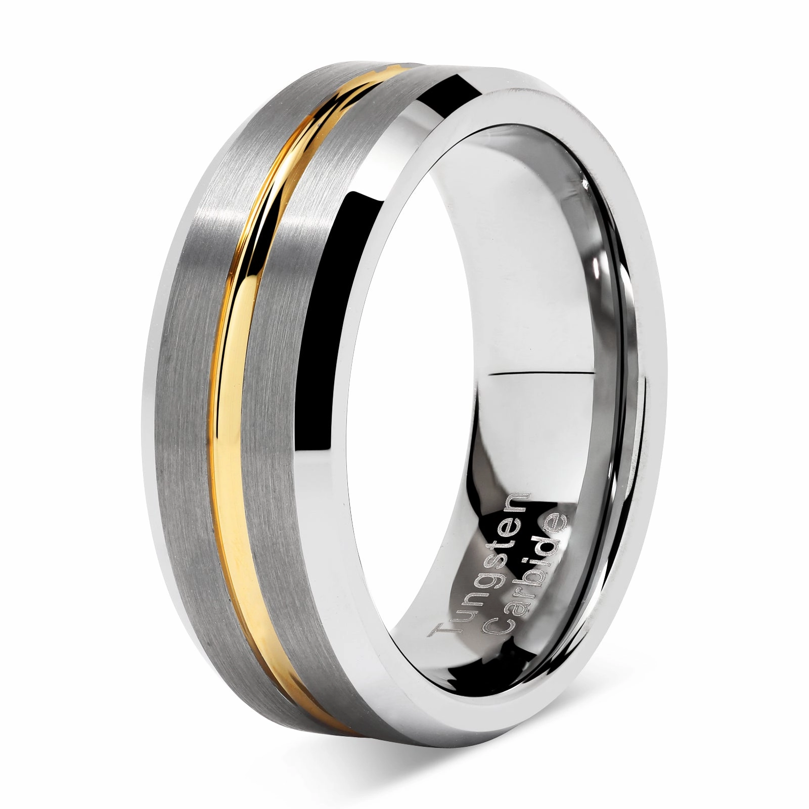 Tungsten Rings for Men Two Tone Silver Wedding Bands Gold Grooved Matte Finish Size 6-16 Beta Version