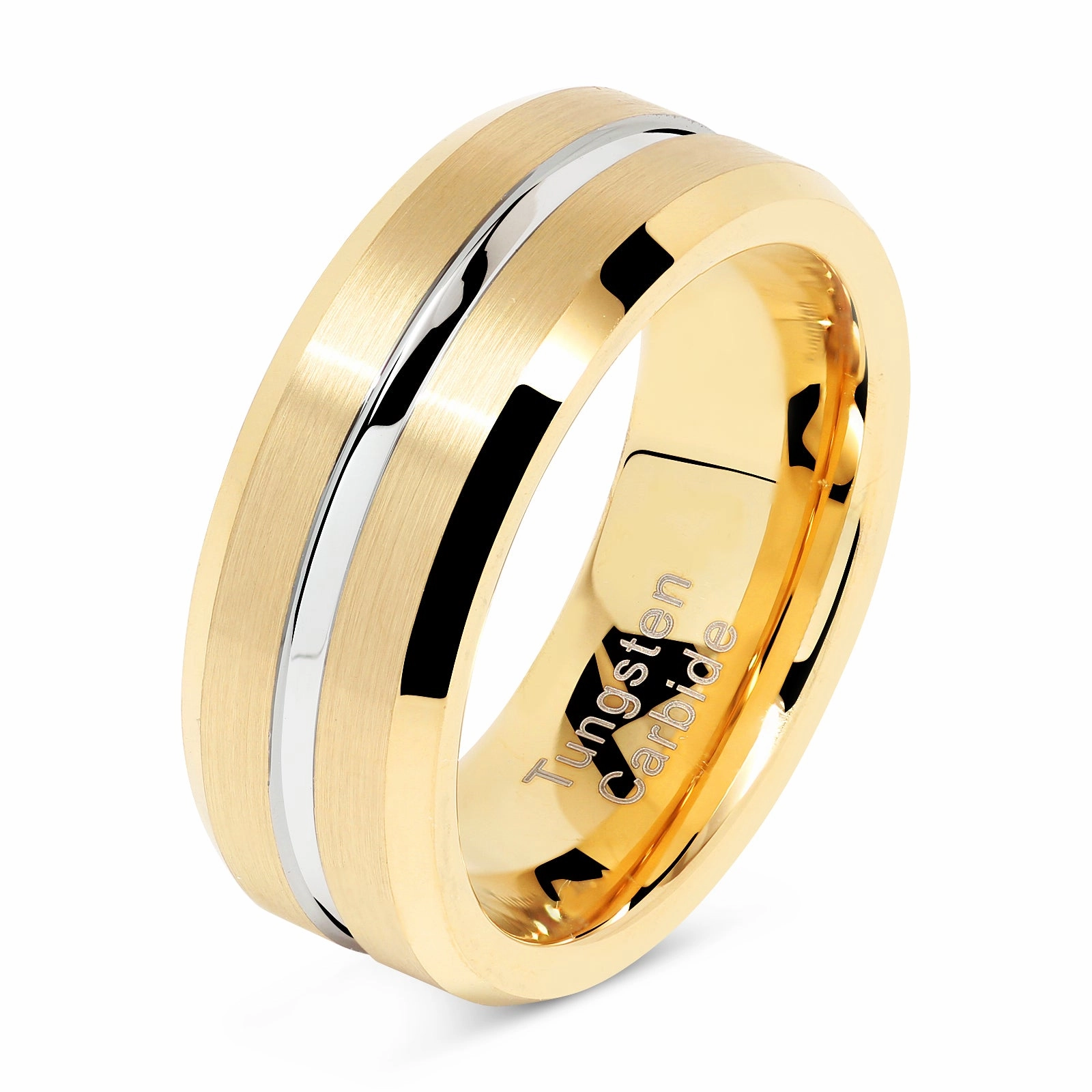 Premium Present Tungsten Rings for Mens Gold Wedding Bands Silver Grooved Two Tone 8mm Wide Size 8-16