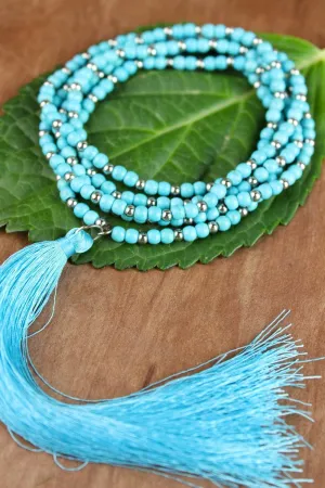 Turquoise and Silver Wrap Necklace with Tassel
