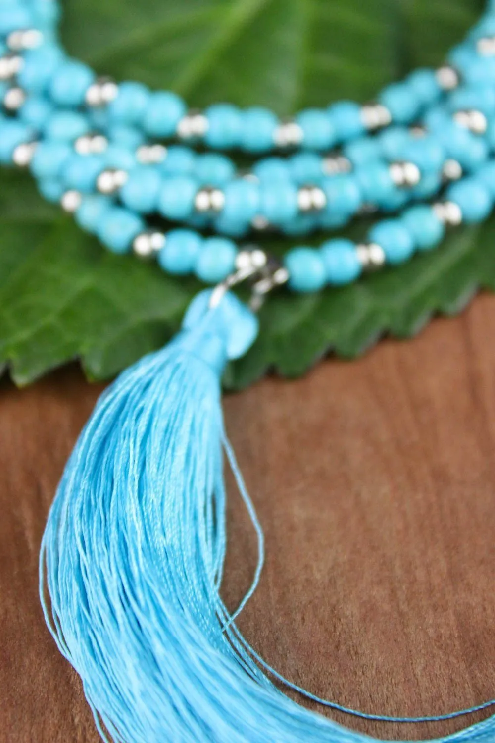 Turquoise and Silver Wrap Necklace with Tassel