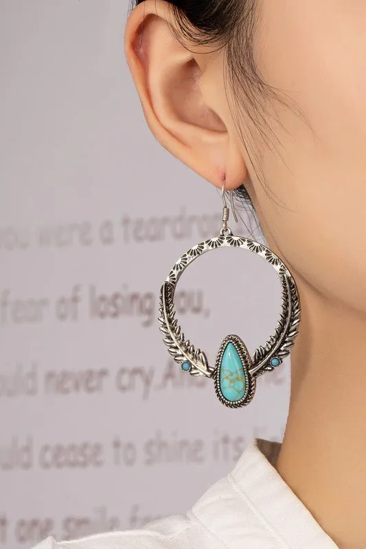 Turquoise Earrings with Beaded Hoop