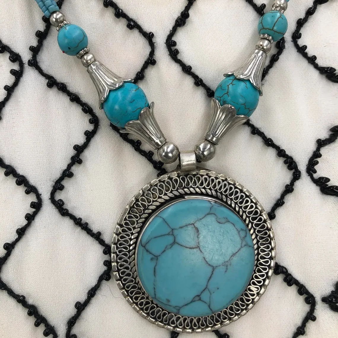 Turquoise gemstone Necklace with beaded dori