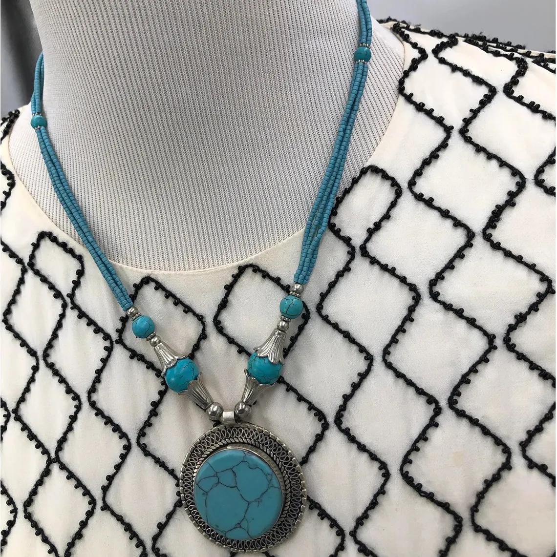 Turquoise gemstone Necklace with beaded dori