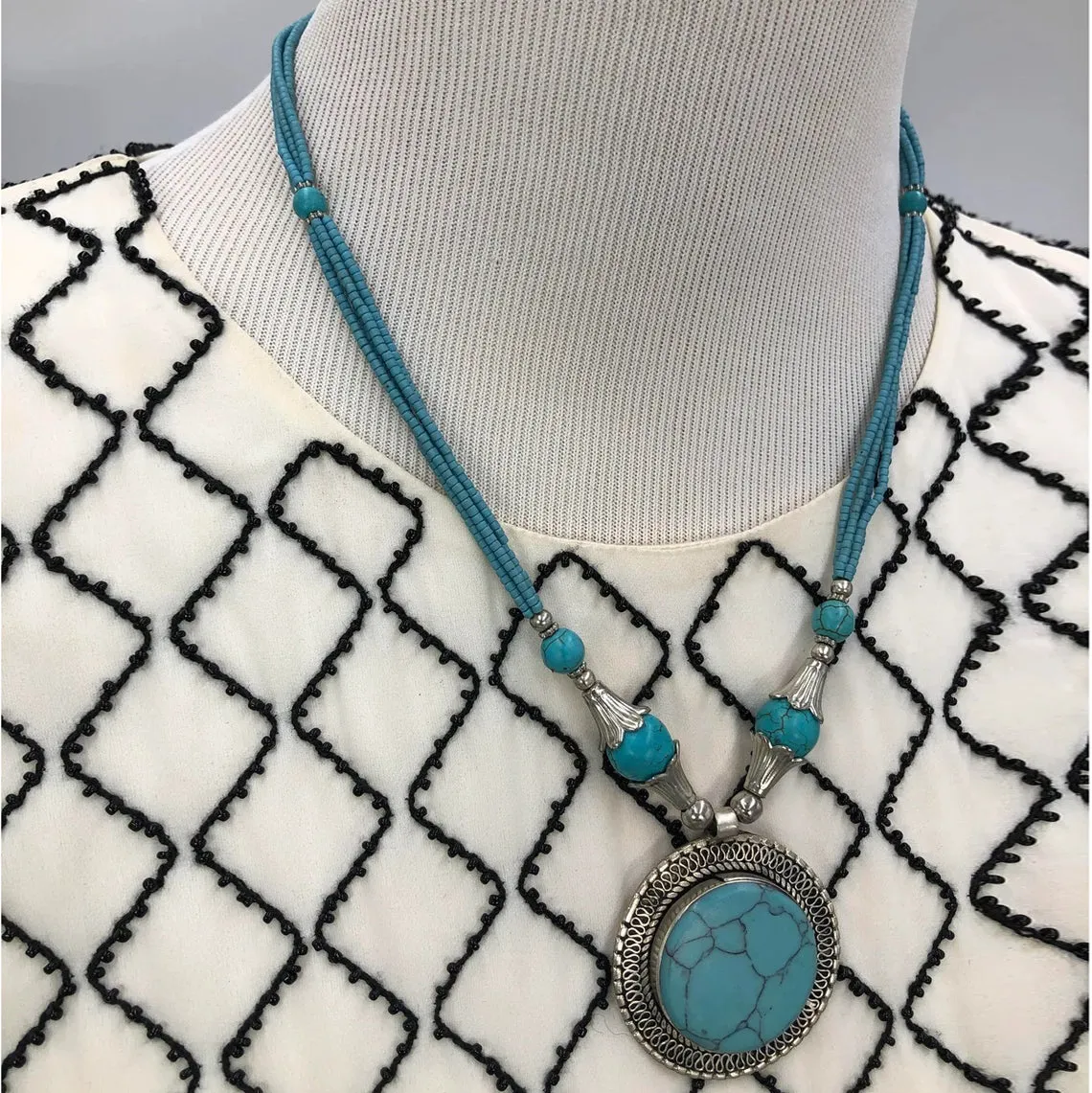 Turquoise gemstone Necklace with beaded dori