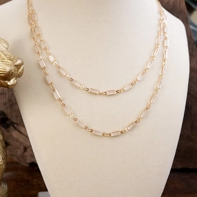 Twice the Sparkle ?C Double Layer Baguette Crystal Necklace in Gold Tone Fixed Size Accessory Often Adornment