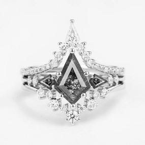 Elegant Pop Twin Flames - Kite Cut Black Rutilated Quartz Engagement Ring Set 3pcs - Tyler