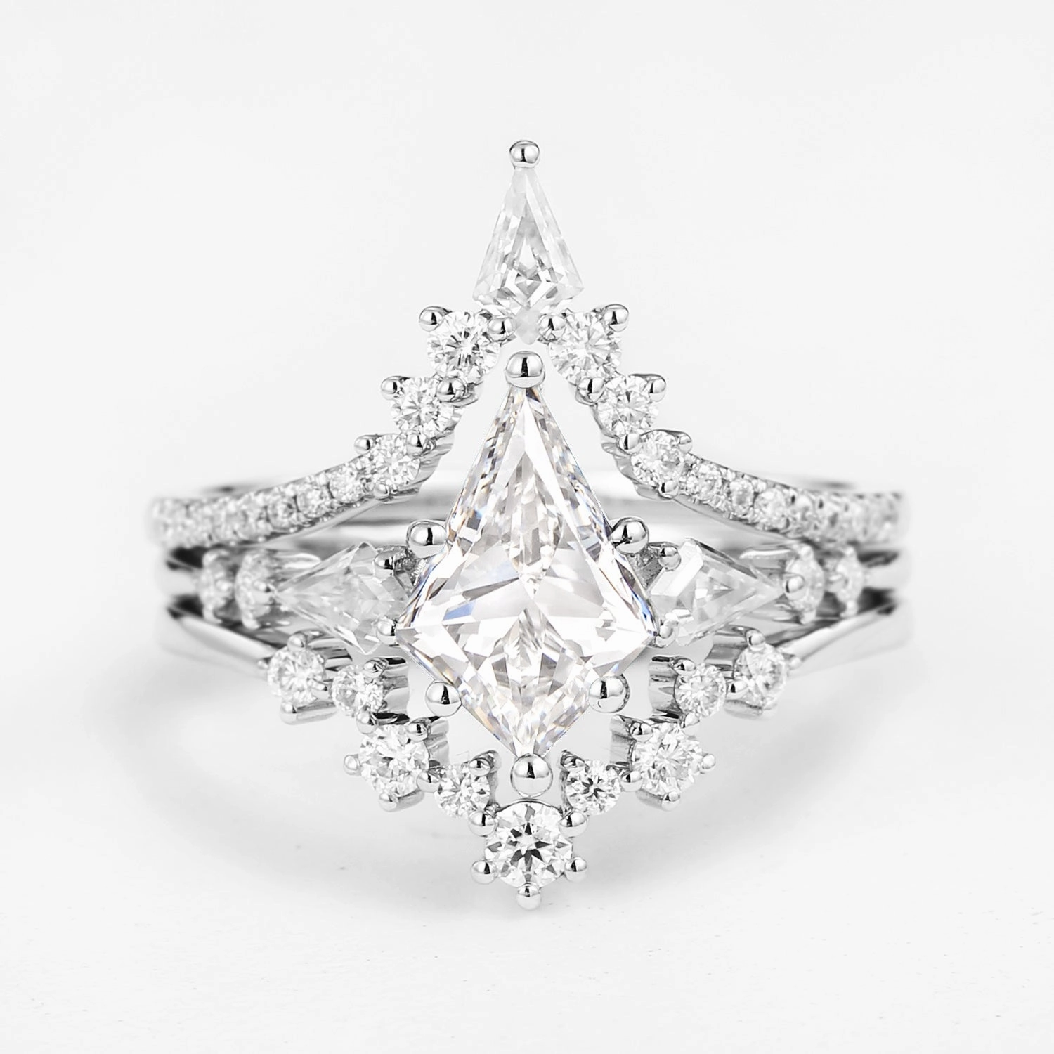 Natural Look Twin Flames - Kite Cut Lab Grown Diamond Engagement Ring Set 3pcs - Tyler