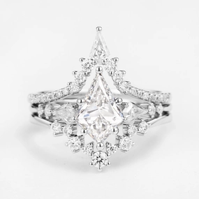 Twin Flames - Kite Cut Lab Grown Diamond Engagement Ring Set 3pcs - Tyler Trendy Pieces Handcrafted Accent